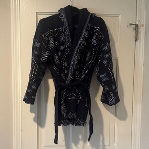 GAP Navy Blue Belted Shawl Collar Cardigan Bandana Print